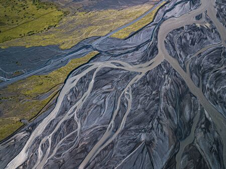 Aerial view of glacier river in Iceland. Beautiful natural backdrop.