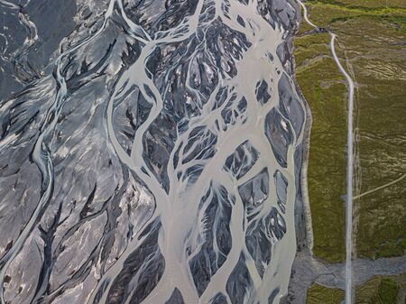 Aerial view of glacier river in Iceland. Beautiful natural backdrop.の写真素材