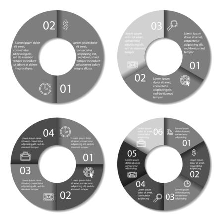 Set of round infographic diagram. Circles of 2, 3, 4, 6 elements. Vector EPS10のイラスト素材