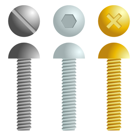 Set of metal screws, bolts icons. Isolated vector illustrationのイラスト素材