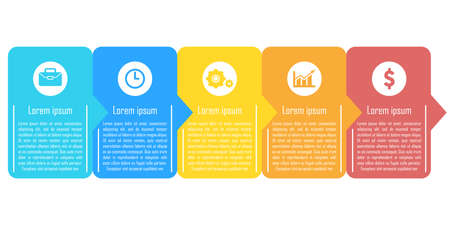Template infographic vector with arrows and 5 steps or options. Infographics for business concept can be used for layout, presentations, banner, diagram or graph.のイラスト素材