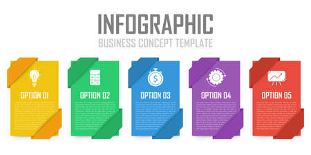 Business infographic concept. Template with 5 steps or options. Design can be used for diagram, infograph, chart, presentation or web. Vector illustration.のイラスト素材