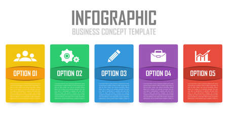 Business infographic concept. Template with 5 steps or options. Design can be used for diagram, infograph, chart, presentation or web. Vector illustration.のイラスト素材