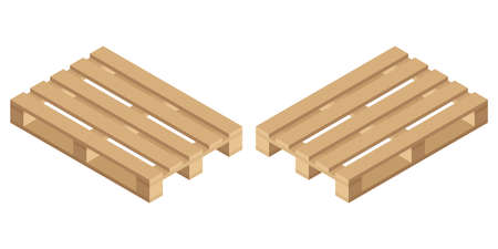 Vector wooden isometric pallet. Isolated on white background. Flat style.のイラスト素材
