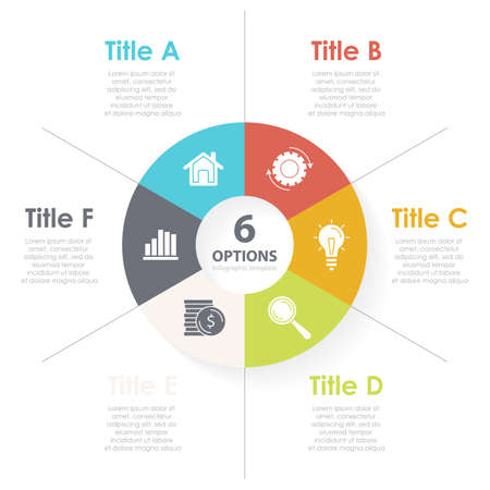 Vector circle chart infographic template for round round diagram, graph and web design. Business concept with 6 steps, options or processes. Abstract background.のイラスト素材