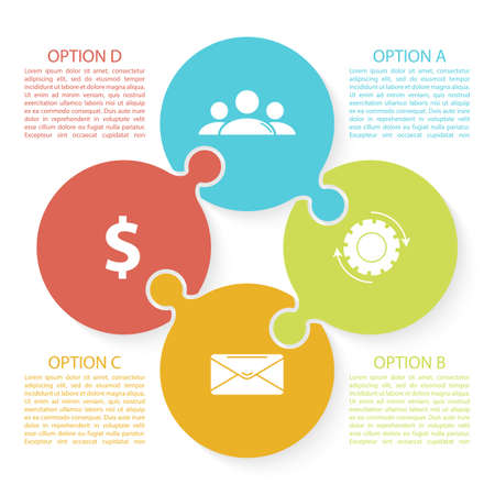 Circle puzzle infographic template for cycle diagram, graph, web design, presentation and round chart. Puzzle business concept with 4 steps, options or processes. Vector abstract background.のイラスト素材