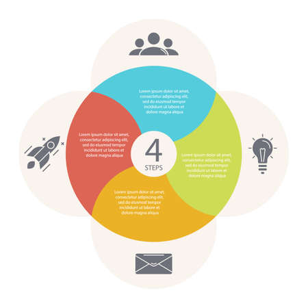 Circle infographic with 4 steps or options. Infographics template for business concept with arrow can be used for layout, presentations, banner, round diagram or graph. Vector illustrationのイラスト素材