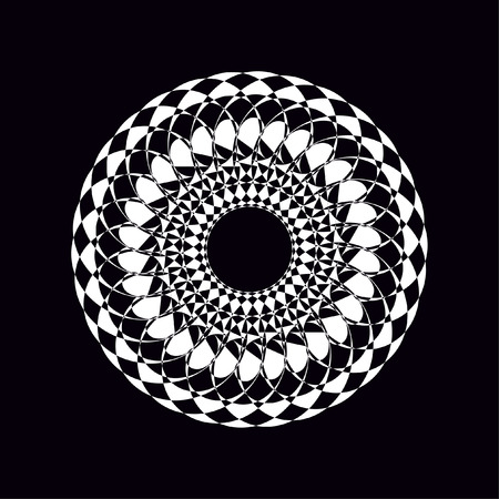 White circles lines pattern radial design on black background.のイラスト素材
