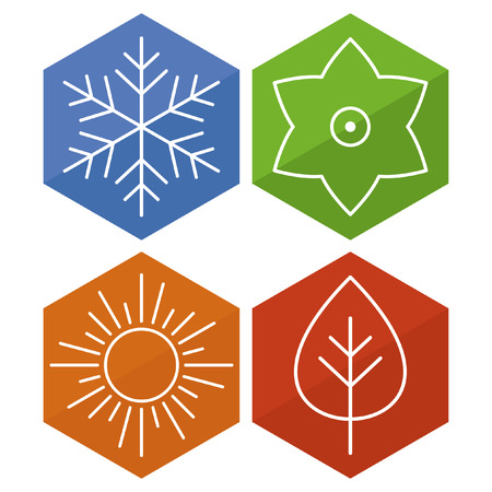 A set of four seasons icons. The seasons - winter, spring, summer and autumn. Vector icon for web. Vector illustrationのイラスト素材
