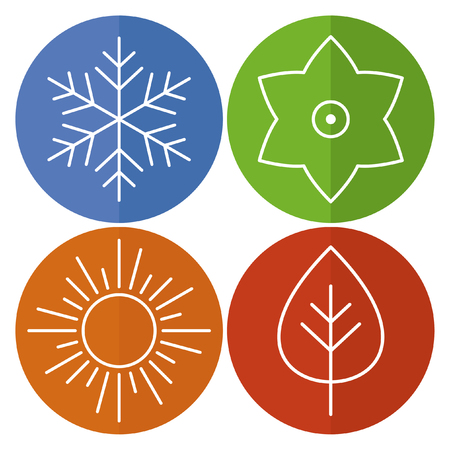 A set of four seasons icons. The seasons - winter, spring, summer and autumn. Vector icon for web. Vector illustrationのイラスト素材