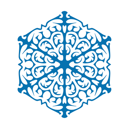 Snowflake vector icon blue color. Winter white Christmas snow flake crystal element. Weather illustration ice collection. Christmas frost flat isolated silhouette symbolのイラスト素材