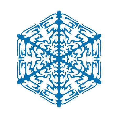 Snowflake vector icon blue color. Winter white christmas snow flake crystal element. Weather illustration ice collection. Xmas frost flat isolated silhouette symbolのイラスト素材