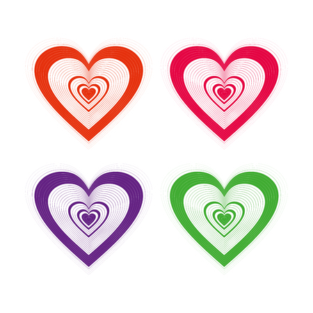 Set of red, violet, violet vector hearts icons isolated on whiteのイラスト素材