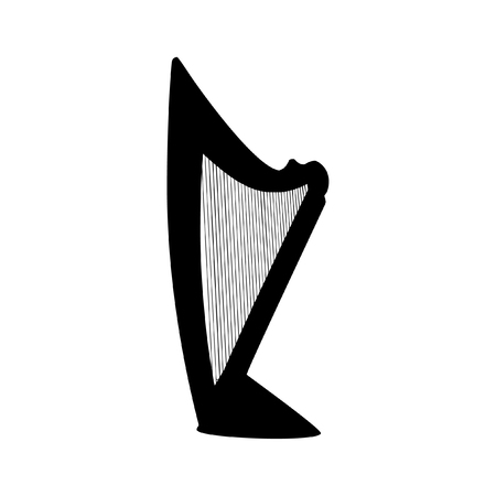 Harp silhouette. Black illustration isolated on white.のイラスト素材