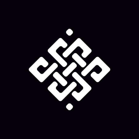 Beautiful ornament line art. Solid pattern isolated on black. Modern abstract knot monochrome geometric texture. Illusive background. Design for decor, covers, prints.のイラスト素材