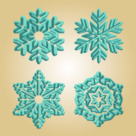Turquoise snowflakes. Winter christmas snow flake crystal element. Weather illustration ice collection. Xmas frost flat isolated silhouette symbol on gold gradient background.のイラスト素材