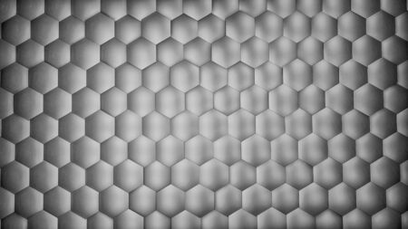 Abstract silver hexagon background with metal texture. Polygonal surface. Futuristic technology concept. Hex geometry pattern. 3D Rendering.の写真素材