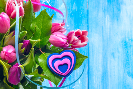 bouquet tulips and heartの写真素材
