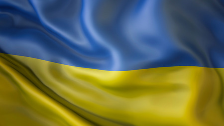 Waiving flag of Ukraineの写真素材