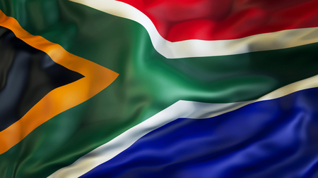 Waiving flag of South Africaの写真素材