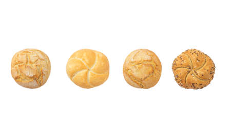 set round wholemeal bread. fresh buns with different seedsの写真素材