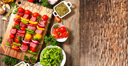 grilled vegetable and grilled meat , barbecueの写真素材