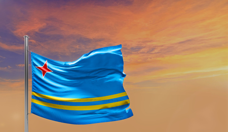 Flag of Aruba on cloudy skyの写真素材