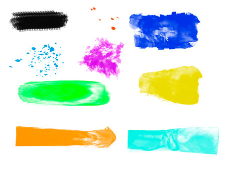 Smears and splashes of watercolor paint on a transparent backgroundの写真素材