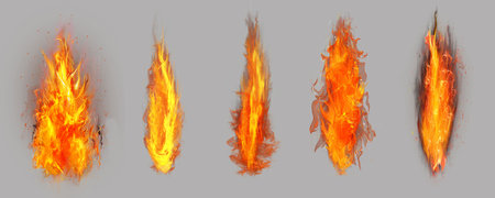 Set of Fire flames on transparent backgroundの写真素材