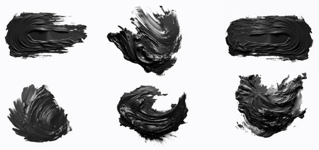 Paintbrush smear of black acrylic paint on a transparent backgroundの写真素材