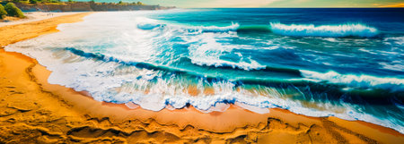 Waves on the beach as background. Beautiful natural summer background. summer holidays conceptの素材