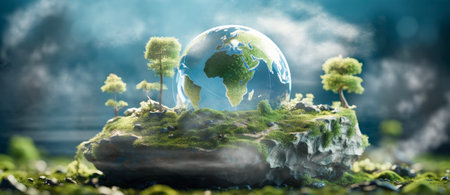 Green planet Earth with trees. The concept of transition to green energyの素材