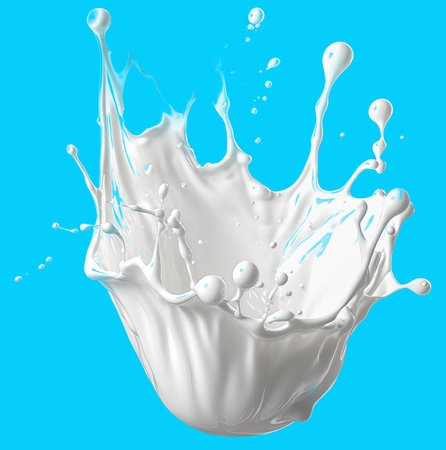Splash of milk on transparent background. Pouring white liquid or dairy products. Sample advertising realistic natural dairy products, yogurt or cream, isolated on transparent backgroundの写真素材