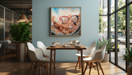 Defocusing the image. People sitting together in a modern office, drinking coffee and discussing a new projectの素材