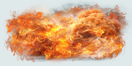 Flames and smoke. Fiery explosion with smoke isolated on transparent background