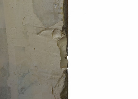 Fragment of an old wall with cracks and holes. Structure of an old wall. Architectural concept for repair, restoration and constructionの写真素材