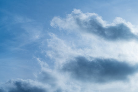 Sky Overlay. Beautiful bright sky with fluffy clouds. Nature sky with transparent background.の写真素材