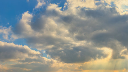 Sky Overlay. Beautiful bright sky with fluffy clouds. Nature skyの写真素材
