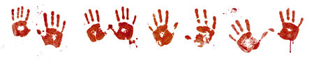 Realistic bloody handprints and splatter on transparent background for horror and Halloween designの写真素材