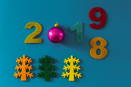 Happy New Year 2019 on a blue backgroundの写真素材