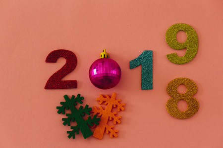 Happy New Year 2019 on a pink backgroundの写真素材