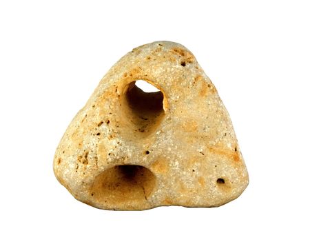 one stone with holes isolated on whiteの写真素材