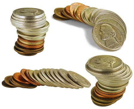 Coins tower on white background