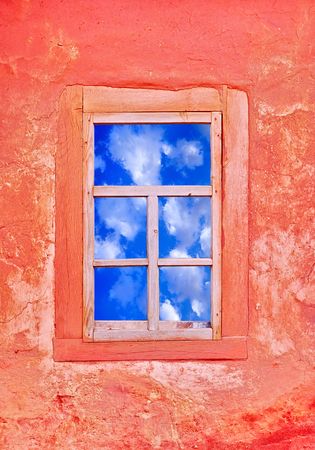 window of country house  with a  sky view の写真素材