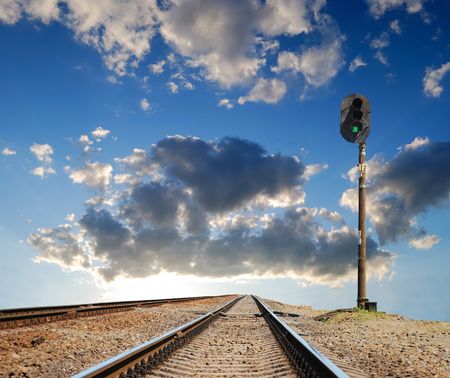 leavings far ways of railway on a background artistic horizonの写真素材