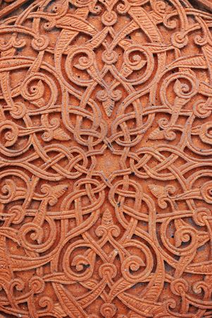 Architectural detail, part of a decor traditional ancient armenian decorative patternの写真素材