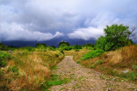 Ancient Roman road in the mountains of central Europe