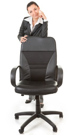 business woman with a chair on whiteの写真素材