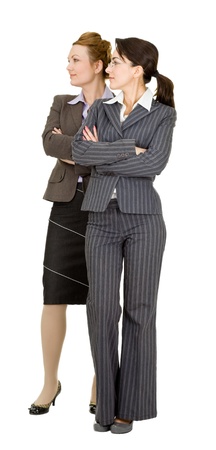 portrait of two women in office clothes on a white backgroundの写真素材