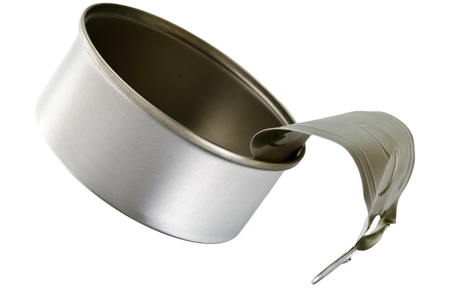 empty tin can on white background closeup